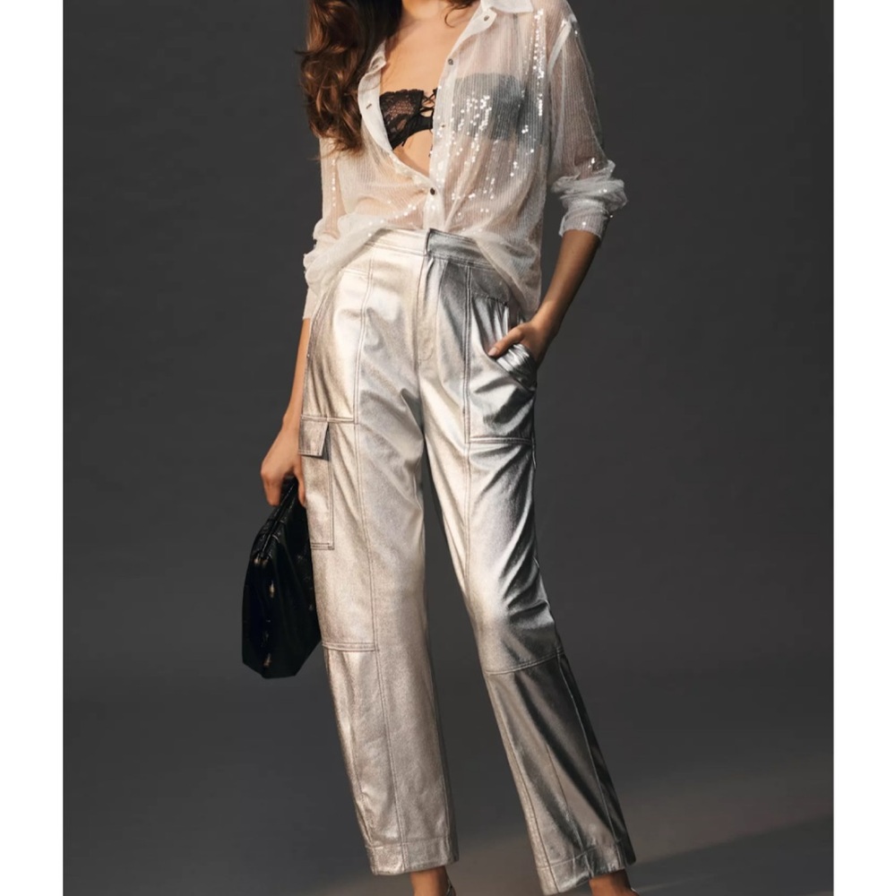 Faux Leather Metallic Barrel Pants